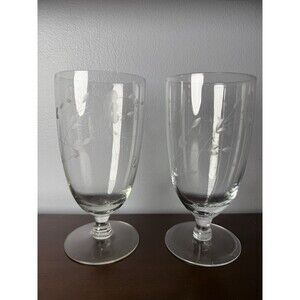 PRINCESS HOUSE HERITAGE Clear Crystal Etched Iced Tea Glasses Set Of 2 Vintage